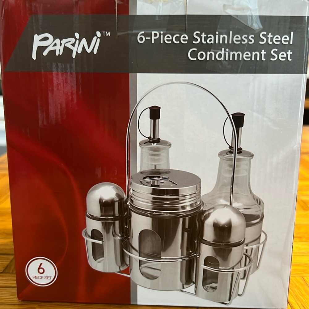 Parini 6 piece stainless steel condiment set kitchen